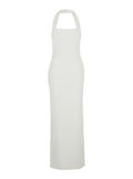 Ilona White Long Dress with Square Neckline in Twill Woman Polyester