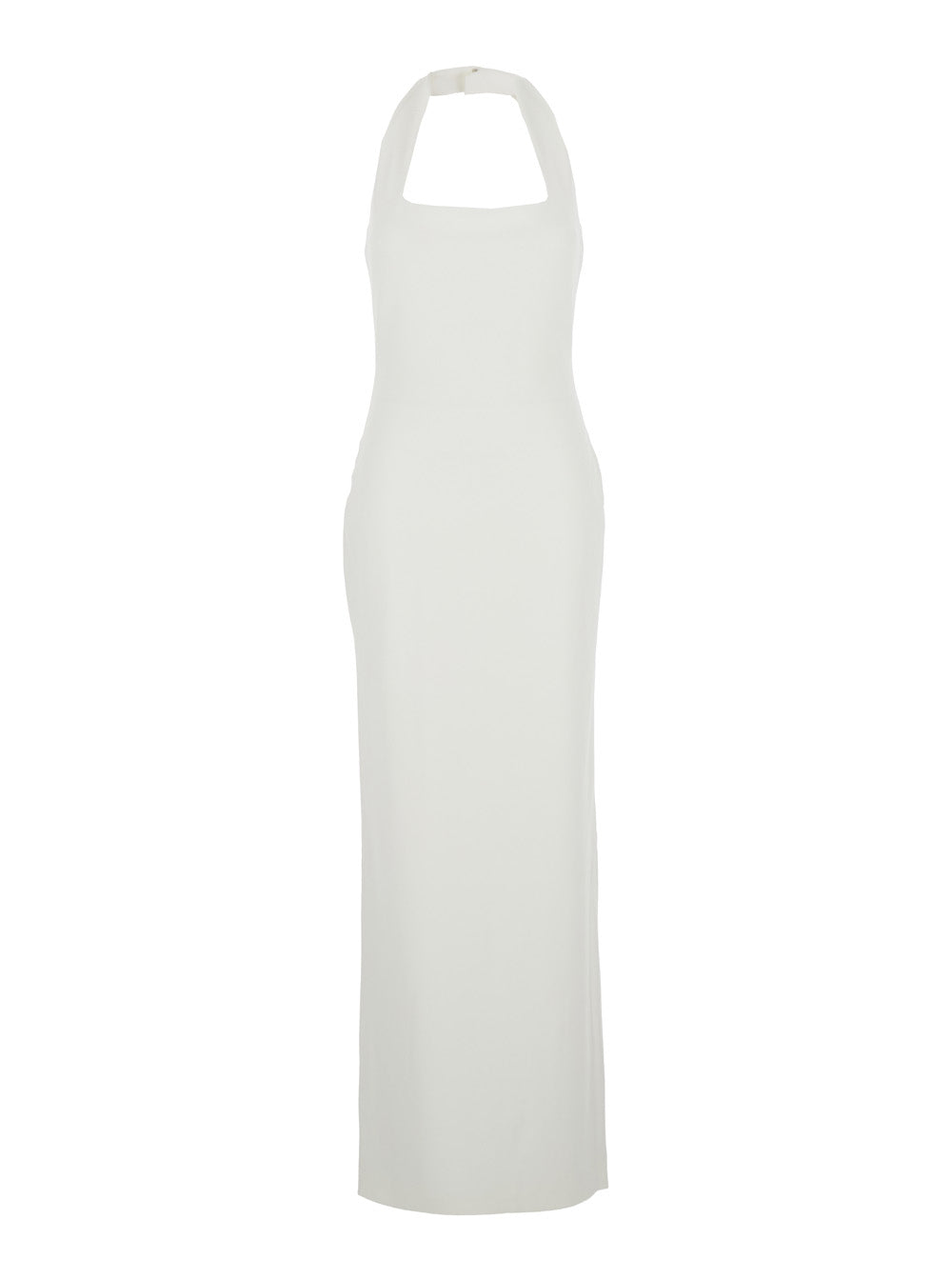 Ilona White Long Dress with Square Neckline in Twill Woman Polyester