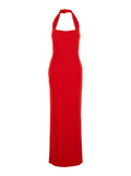 Ilona Red Long Dress with Square Neckline in Twill Woman Polyester