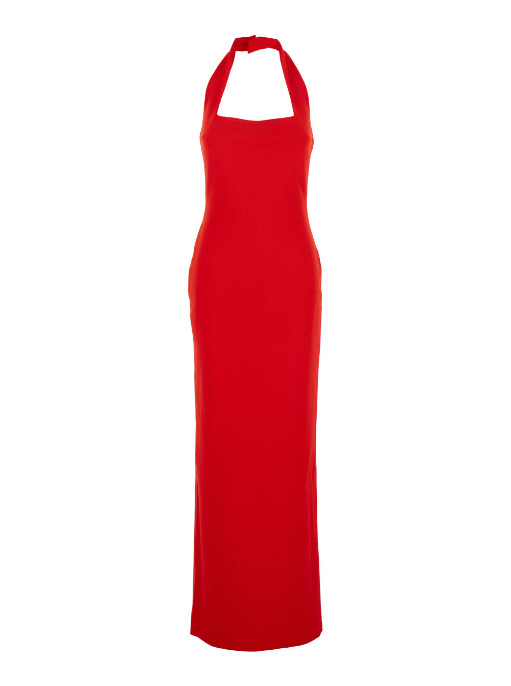 Ilona Red Long Dress with Square Neckline in Twill Woman Polyester