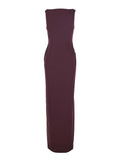 Bordeaux Long Dress with Square Neckline and Cut Out on the Back in Fabric Woman Polyester Elastane