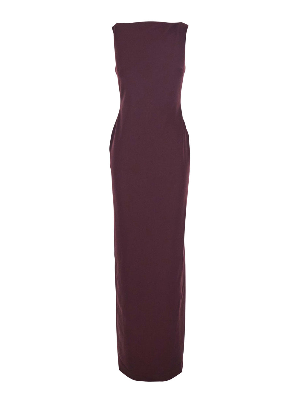Bordeaux Long Dress with Square Neckline and Cut Out on the Back in Fabric Woman Polyester Elastane
