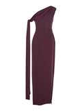 Irina Bordeaux One-Shoulder Long Dress with Draped Neckline in Fabric Woman Polyester