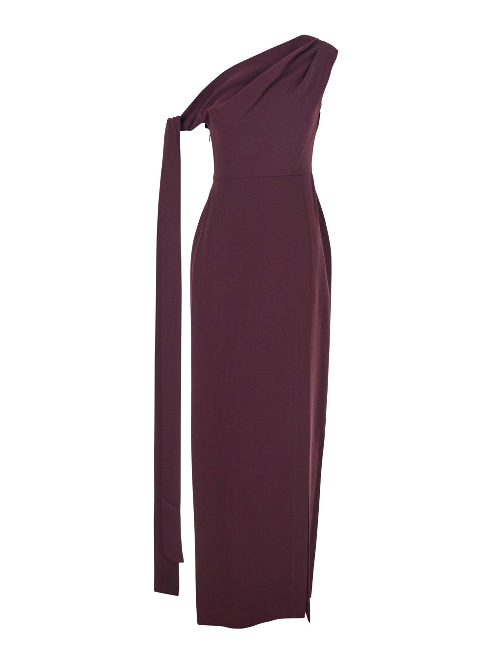 Irina Bordeaux One-Shoulder Long Dress with Draped Neckline in Fabric Woman Polyester