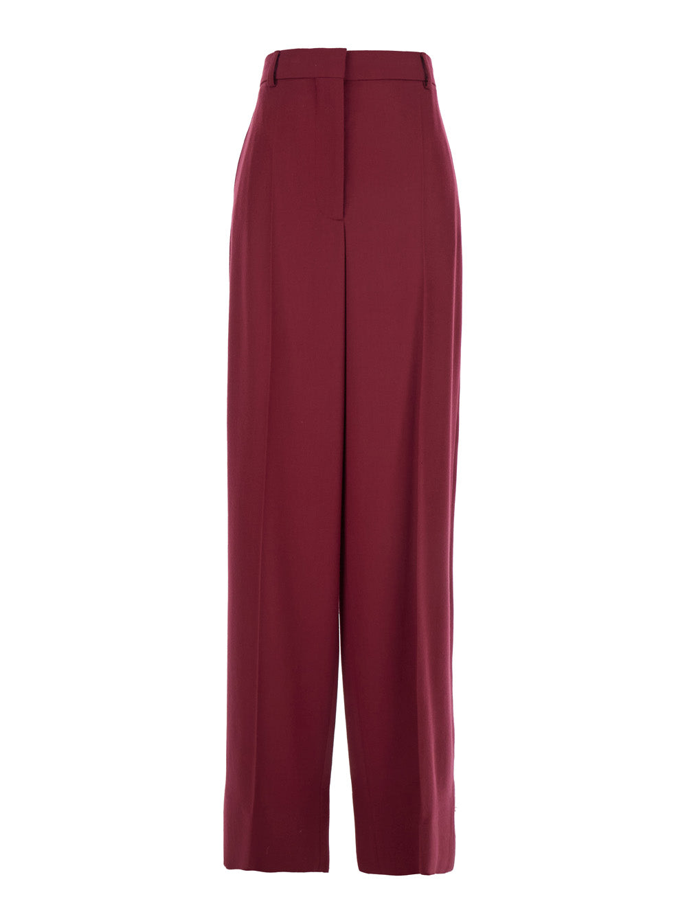 Bordeaux Pants with Concealed Closure on the Front in Wool Woman Trousers