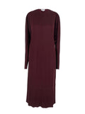 Bordeaux Midi Dress with Cape Sleeves and Cut-Out on the Front in Tech Fabric Woman Acetate Viscose