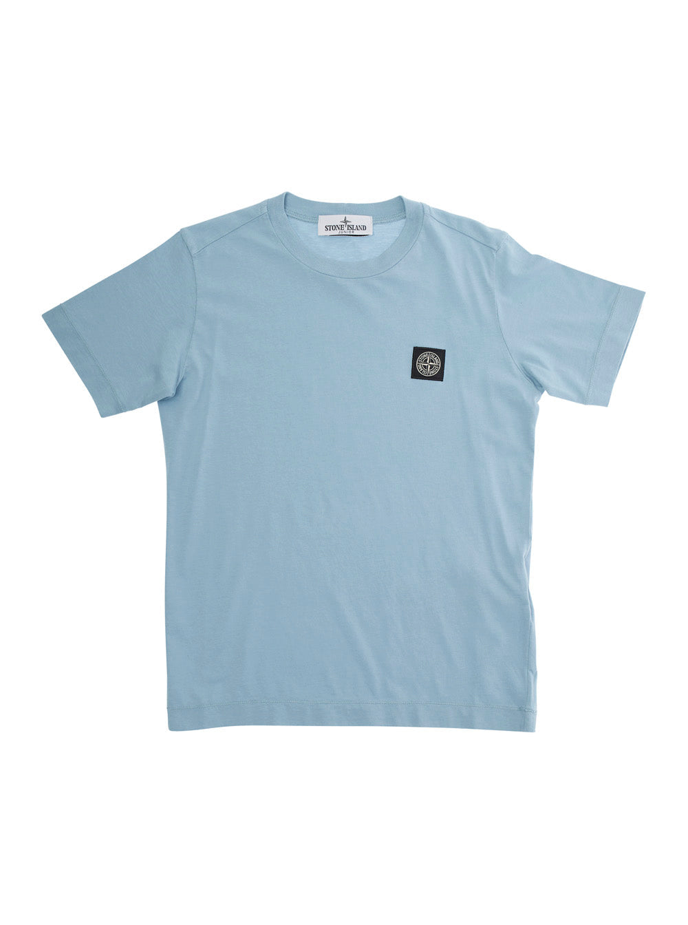 Light Blue T-Shirt with Round Neck and Logo Patch on the Front in Cotton Boy Tshirts Polo Shirts