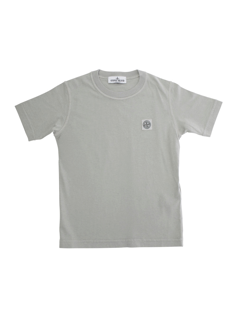 Grey T-Shirt with Round Neck and Logo Patch on the Front in Cotton Boy Tshirts Polo Shirts