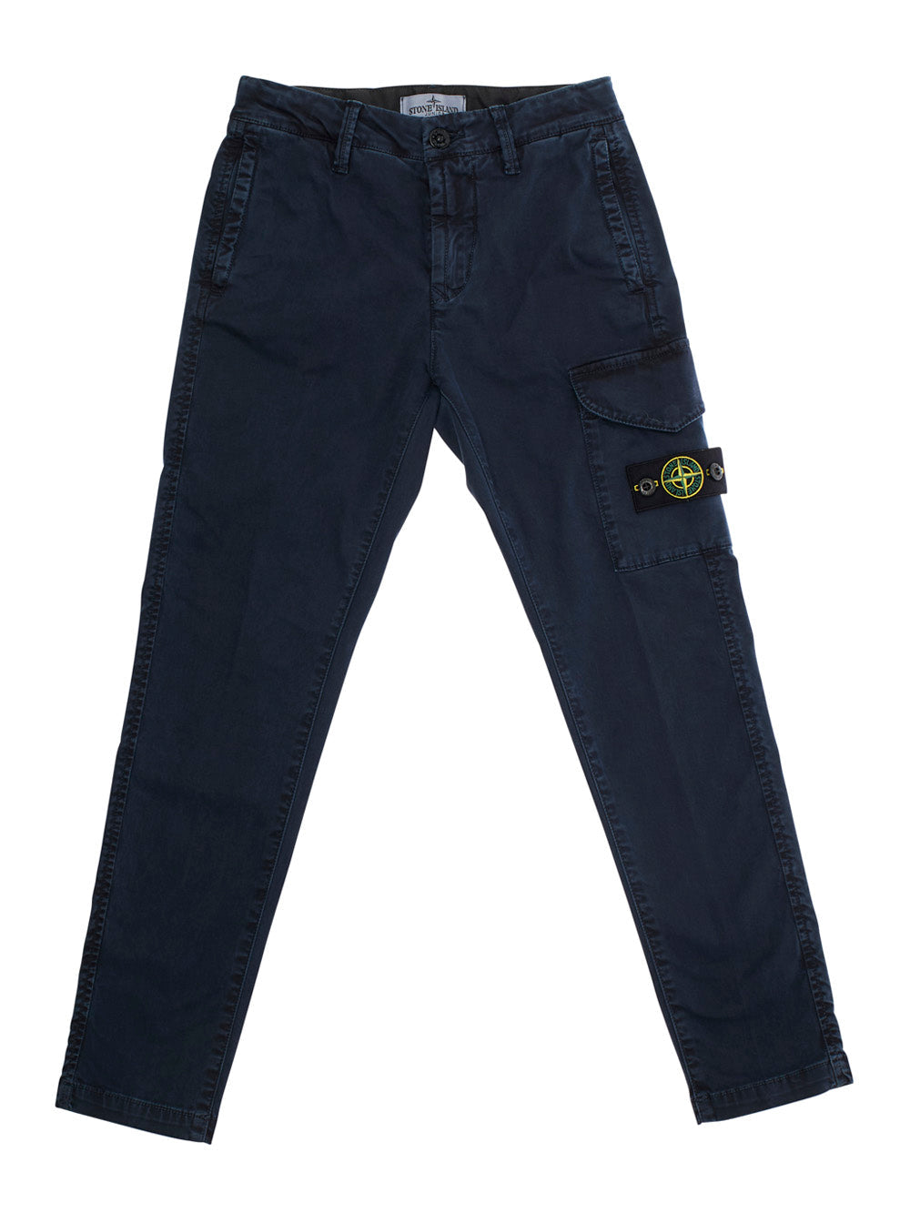 Blue Pants with One Cargo Pocket on the Front and Logo Patch in Cotton Stretch Boy Blu Elastane Trousers