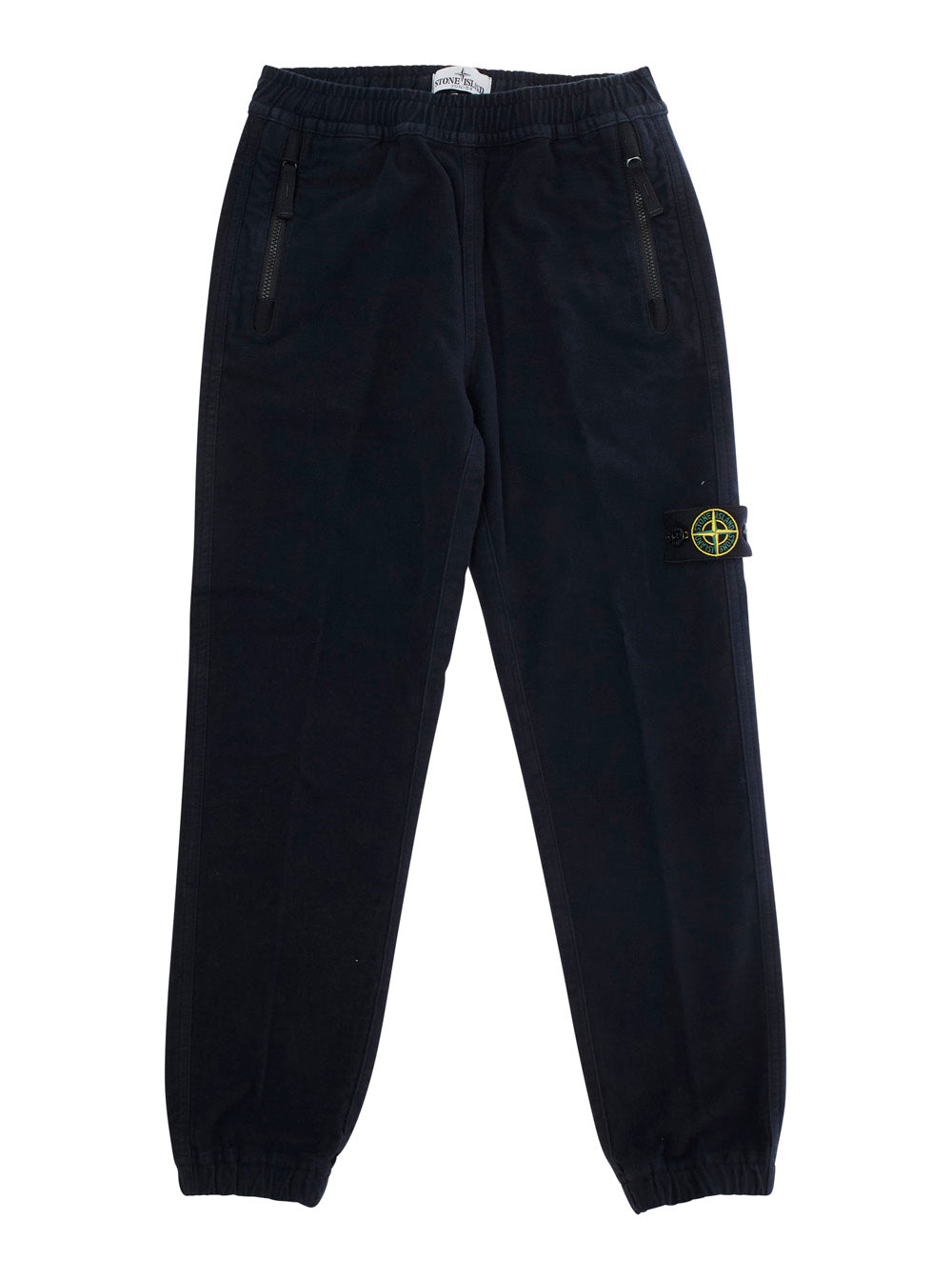 Blue Pants with Elastic Waist and Logo Patch on the Front in Cotton Stretch Boy Blu Elastane Trousers