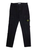 Black Pants with Two Front Cargo Pockets and Logo Patch on the Pocket in Cotton Stretch Boy Elastane Trousers