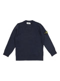 Blue Crewneck Sweater with Logo Patch on the Sleeve in Ribbed Trims Wool and Cashmere Blend Boy Blu Jersey