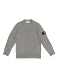 Grey Crewneck Sweater with Logo Patch on the Sleeve in Ribbed Trims Wool and Cashmere Blend Boy Jersey