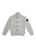 Grey Cardigan with High Neck and Logo Patch on the Sleeve in Wool Cashmere Blend Boy Jersey