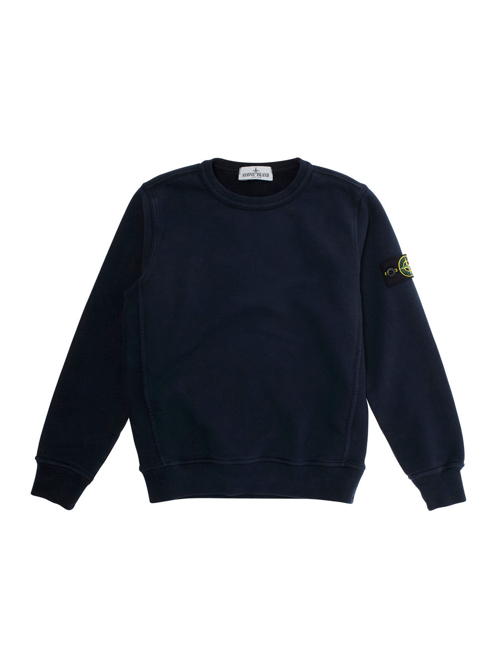 Blue Crewneck Sweatshirt with Logo Patch on the Sleeve in Cotton Boy Blu Sweatshirts