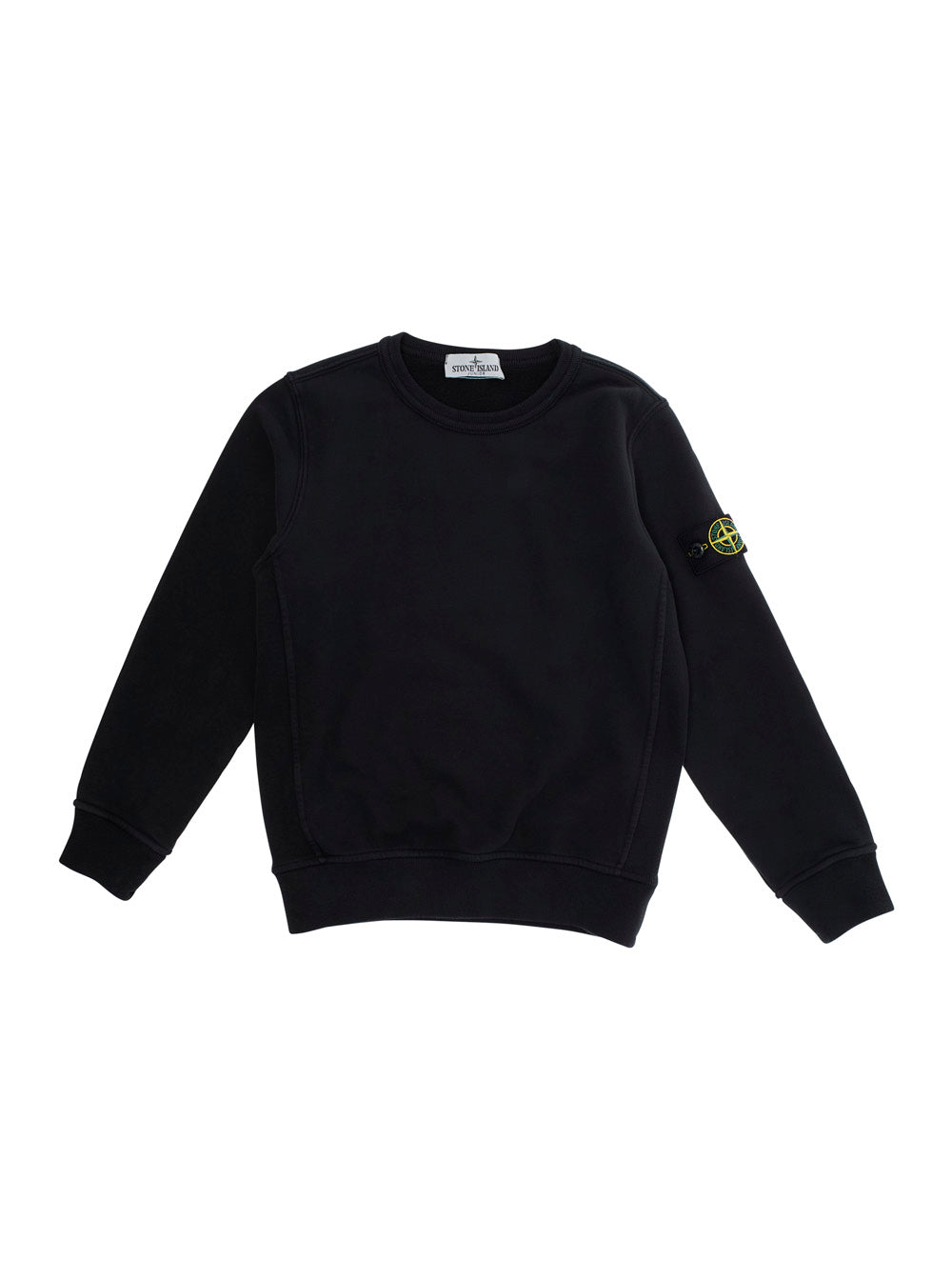 Black Crewneck Sweatshirt with Logo Patch on the Sleeve in Cotton Boy Sweatshirts