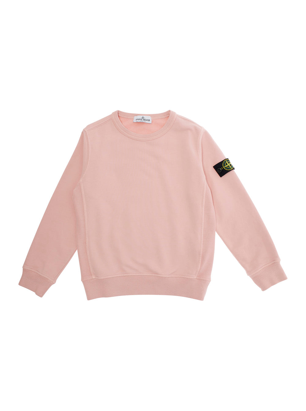 Pink Crewneck Sweatshirt with Logo Patch on the Sleeve in Cotton Boy Sweatshirts
