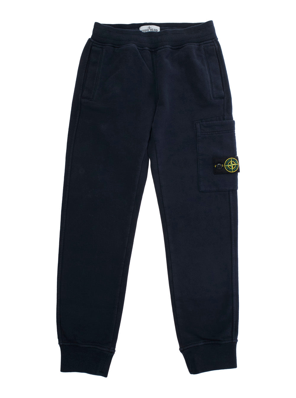 Blue Pants with Elastic Waist and Logo Patch on the Side in Cotton Boy Blu Trousers