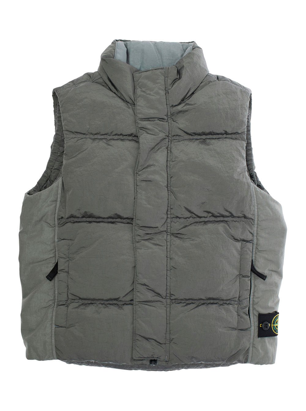 Grey Sleeveless Down Jacket with Logo Patch on the Front in Tech Fabric Boy Polyamide Fibers