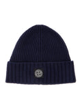 Blue Beanie with Logo Patch on the Front in Wool Blend Boy Blu Hats And Gloves