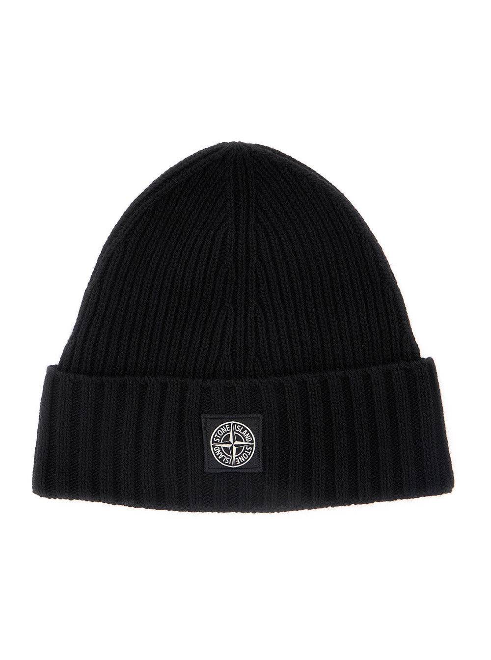 Black Beanie with Logo Patch on the Front in Wool Blend Boy Hats And Gloves