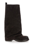 Brown Multilayer Combat Boots with One Block Sole in Suede Woman 100 % Calf