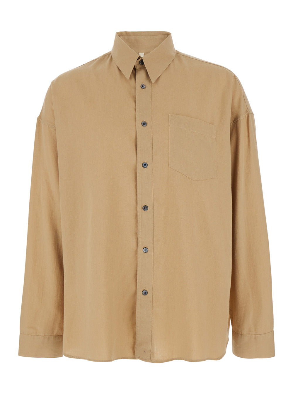 Stable Beige Shirt with Classic Collar and Dropped Shoulders in Linen Blend Man Blouses