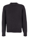 Dark Brown Crew Neck Sweater with Dropped Shoulder in Wool Blend Man Jersey