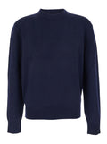 Blue Crew Neck Sweater with Dropped Shoulder in Wool Blend Man Blu Jersey