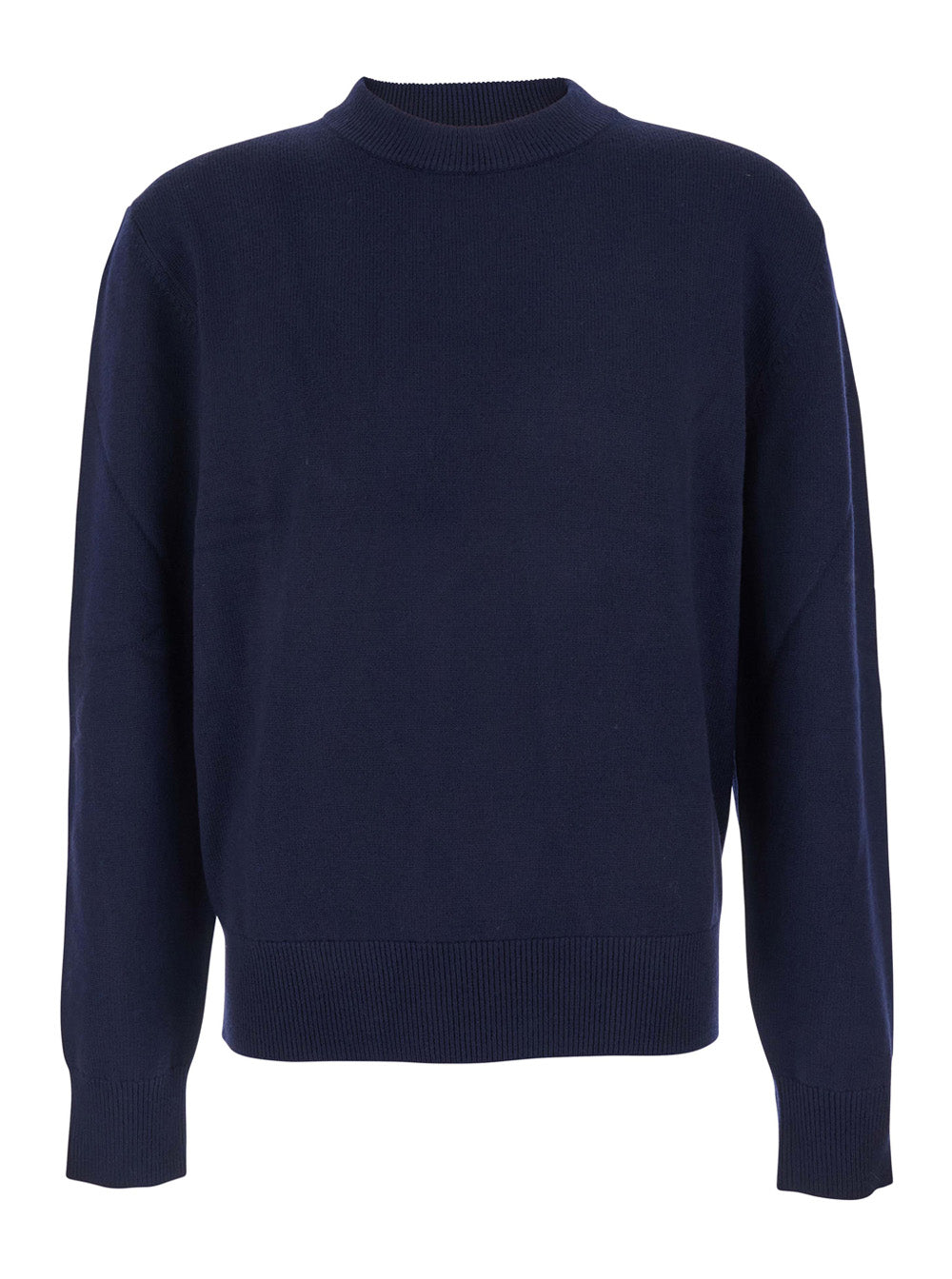 Blue Crew Neck Sweater with Dropped Shoulder in Wool Blend Man Blu Jersey