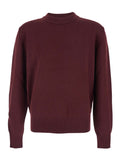 Bordeaux Crew Neck Sweater with Dropped Shoulder in Wool Blend Man Jersey
