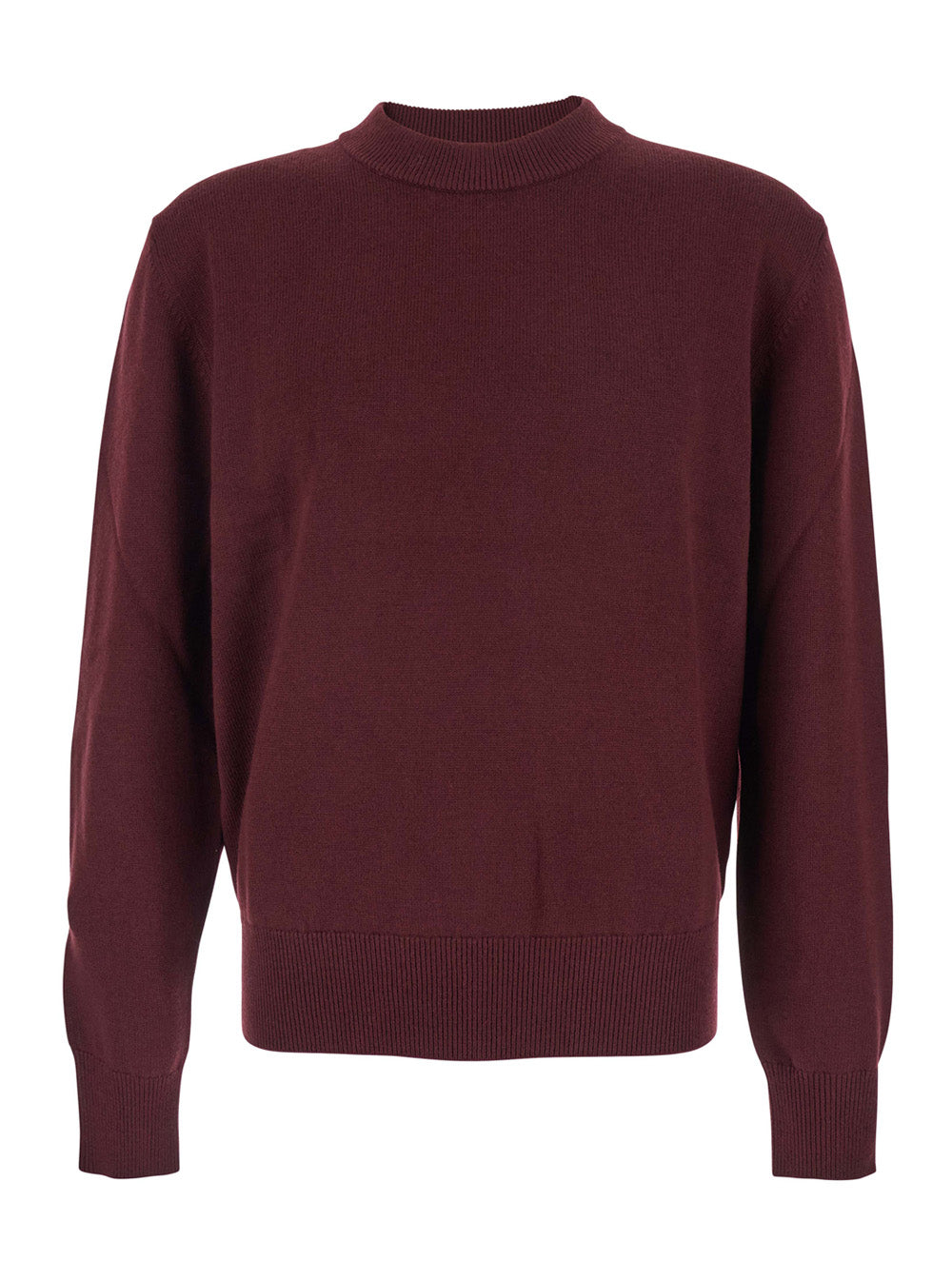 Bordeaux Crew Neck Sweater with Dropped Shoulder in Wool Blend Man Jersey