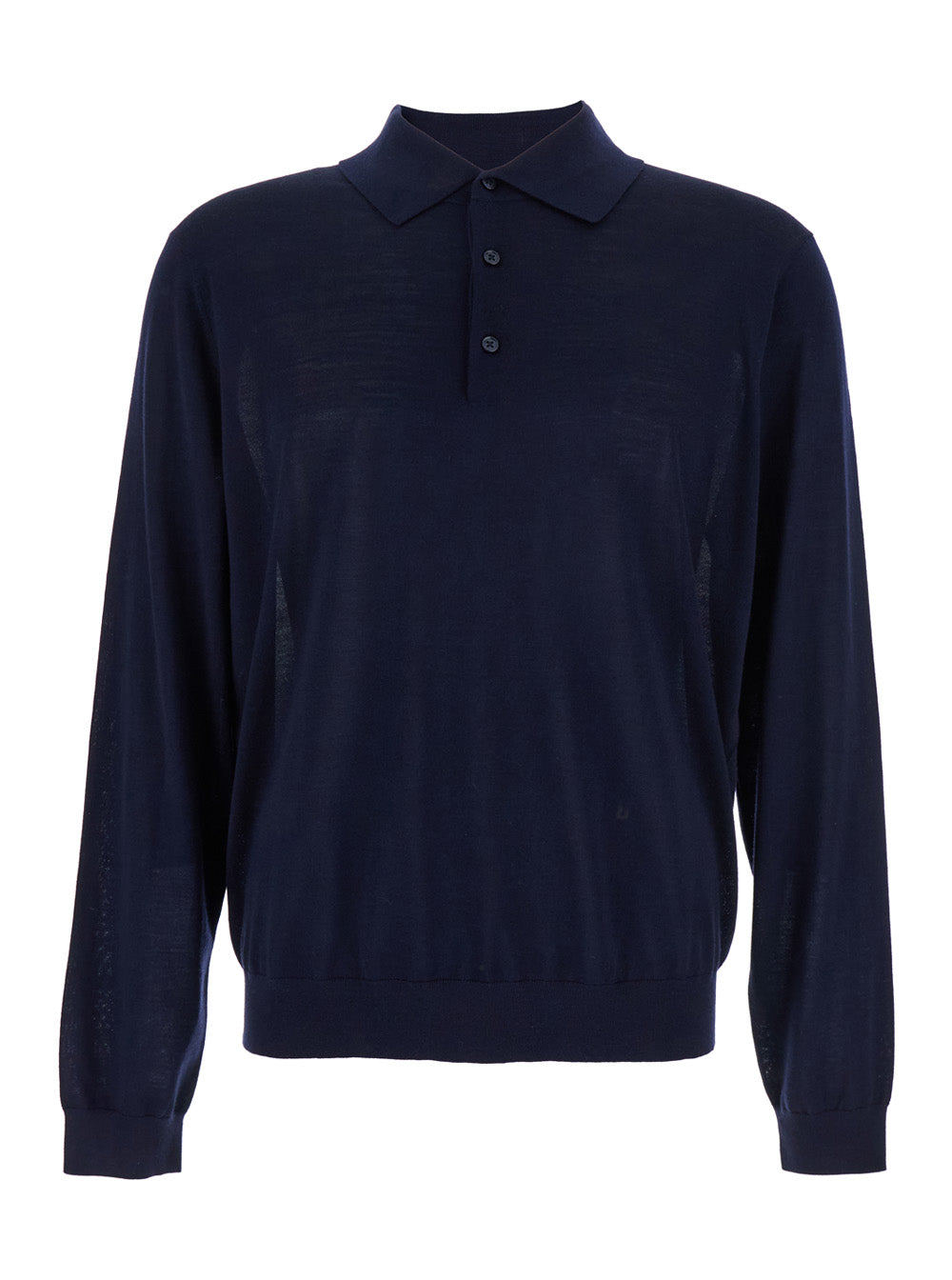Blue Polo Shirt with Classic Collar and Ribbed Trims in Wool Man Blu Tshirts