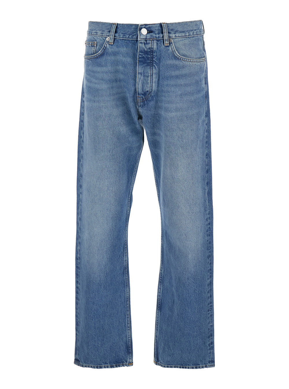 Blue Jeans with Belt Loops and Logo Patch on the Rear in Denim Man Blu
