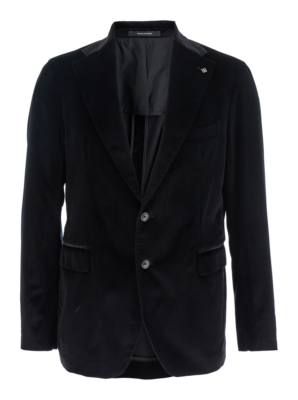 Black Single-Breasted Jacket with Notched Revers in Velvet Man Cotone Elastan Stretch Blazers