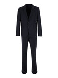 Black Single-Breasted Suit with Logo Pin Man Blu Virgin Wool Suits
