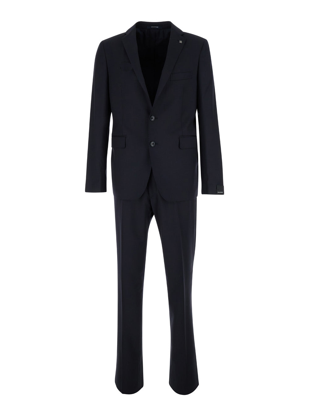 Black Single-Breasted Suit with Logo Pin Man Blu Virgin Wool Suits