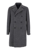 Arden Grey Double-Breasted Coat with Notched Revers in Wool and Cashmere Man Virgin Outerwear