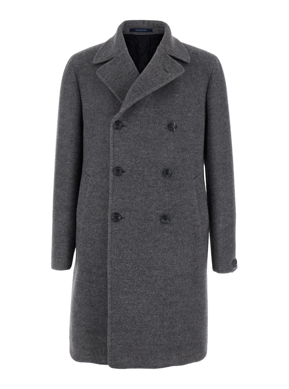 Arden Grey Double-Breasted Coat with Notched Revers in Wool and Cashmere Man Virgin Outerwear
