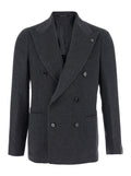 Grey Double-Breasted Jacket with Peak Revers in Wool and Cashmere Man Blazers