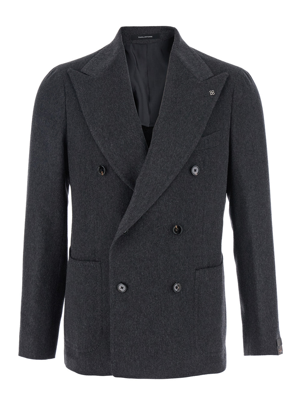 Grey Double-Breasted Jacket with Peak Revers in Wool and Cashmere Man Blazers
