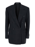 Black Double Breasted Jacket with Classic Lapels in Wool Woman Virgin Blazers