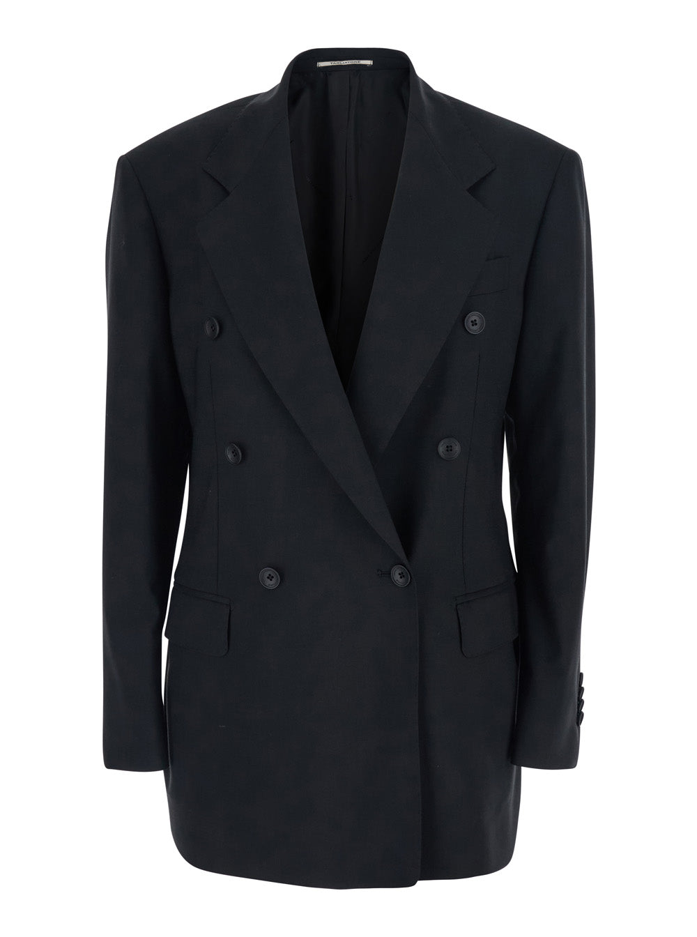 Black Double Breasted Jacket with Classic Lapels in Wool Woman Virgin Blazers