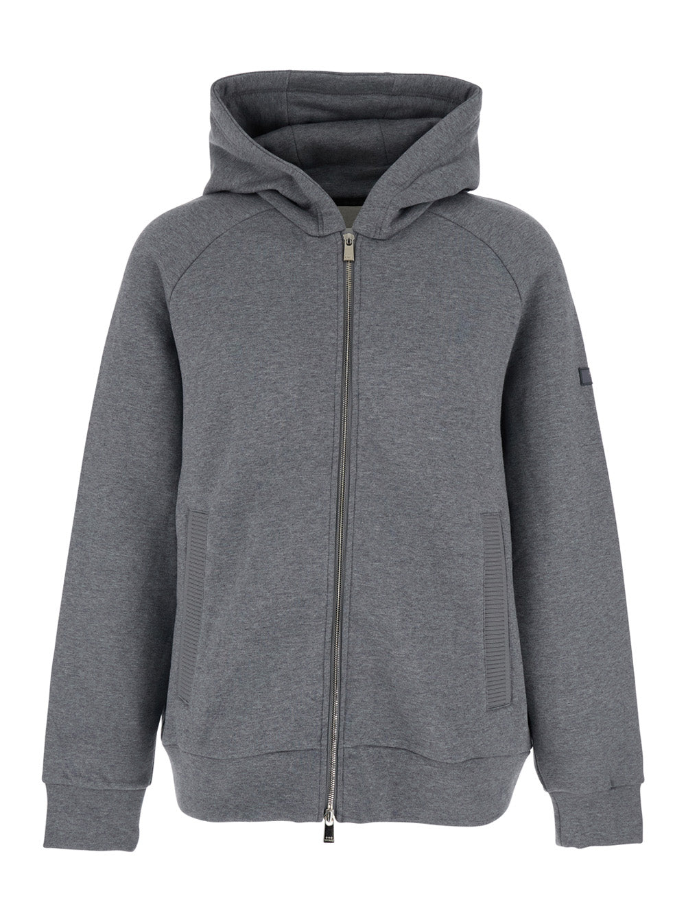 Baccaro Grey Sweatshirt with Hood and Logo Patch on the Sleeve in Cotton Man Sweatshirts