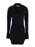Black Mini Dress with Cowl Neck and Flared Sleeves in Wool Cashmere Woman