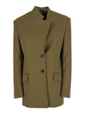 Green Jacket with Asymmetric Closure on the Front in Wool Woman Blazers