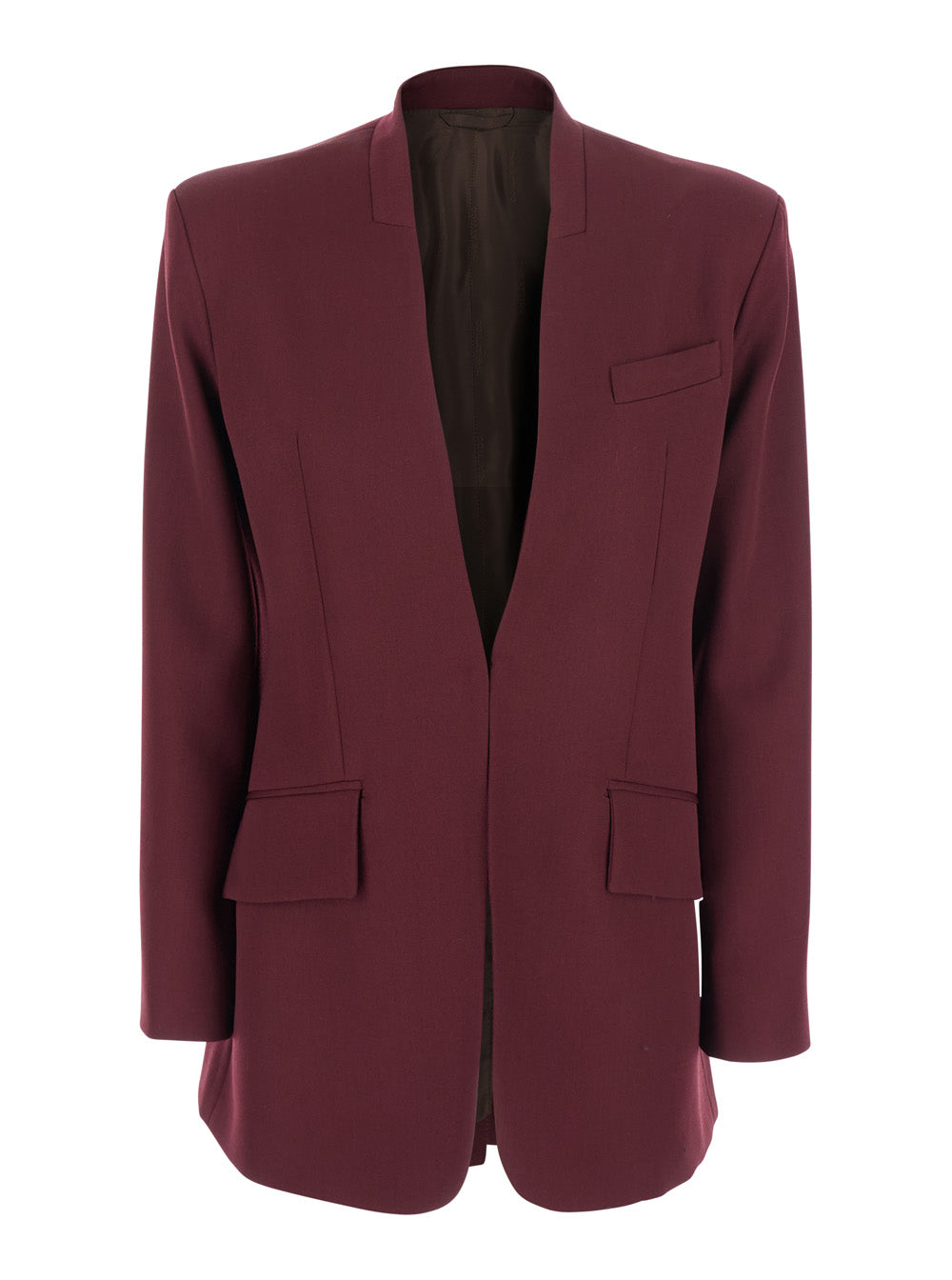 Bordeaux Jacket With Deep Neckline And Straps In Wool Woman Blazers
