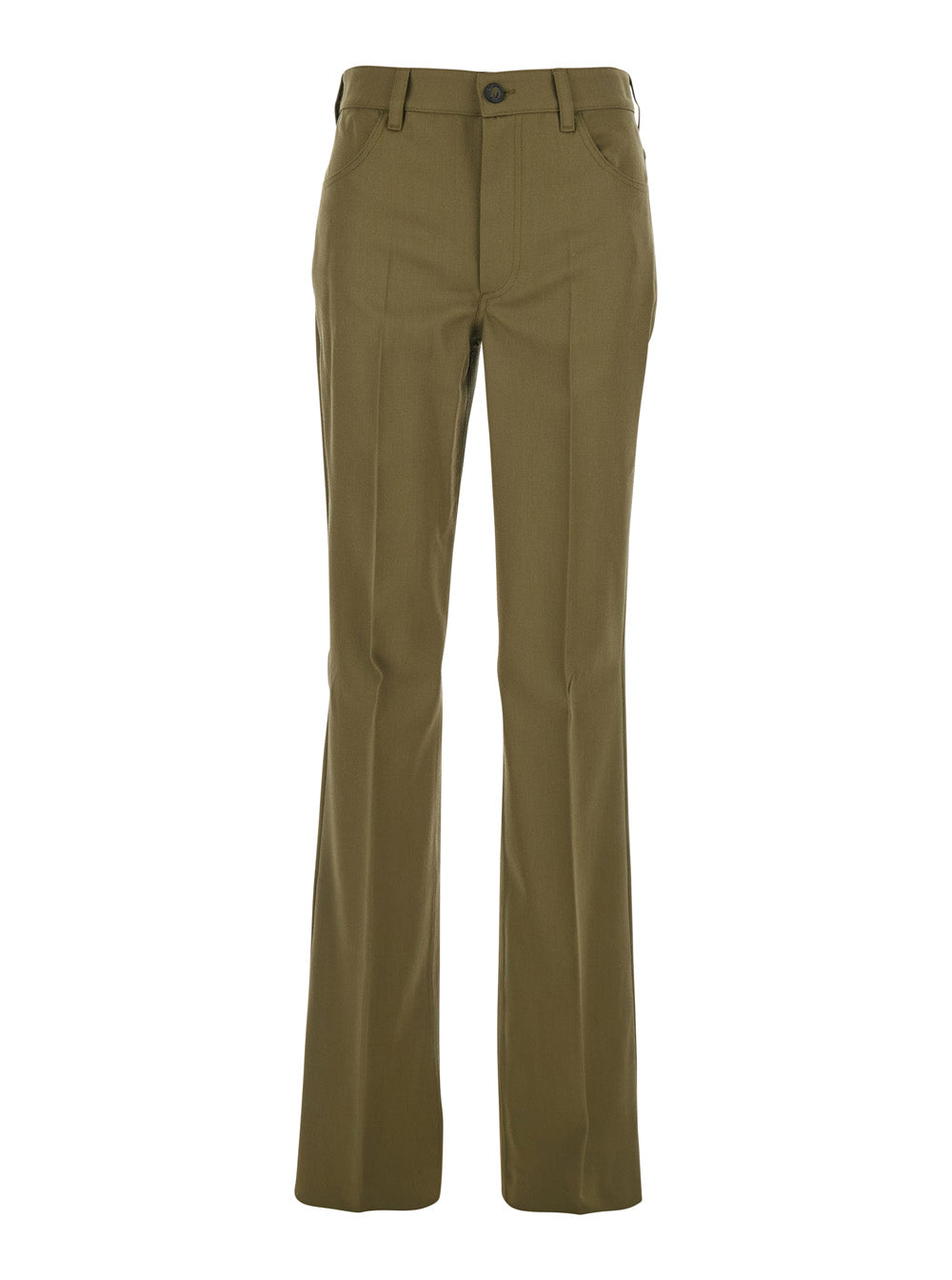 Green Trousers With Belt Loops And Logo On The Back Fabric Woman
