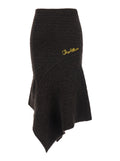 Brown Skirt With Asymmetrical Design And Logo Lettering Wool Woman