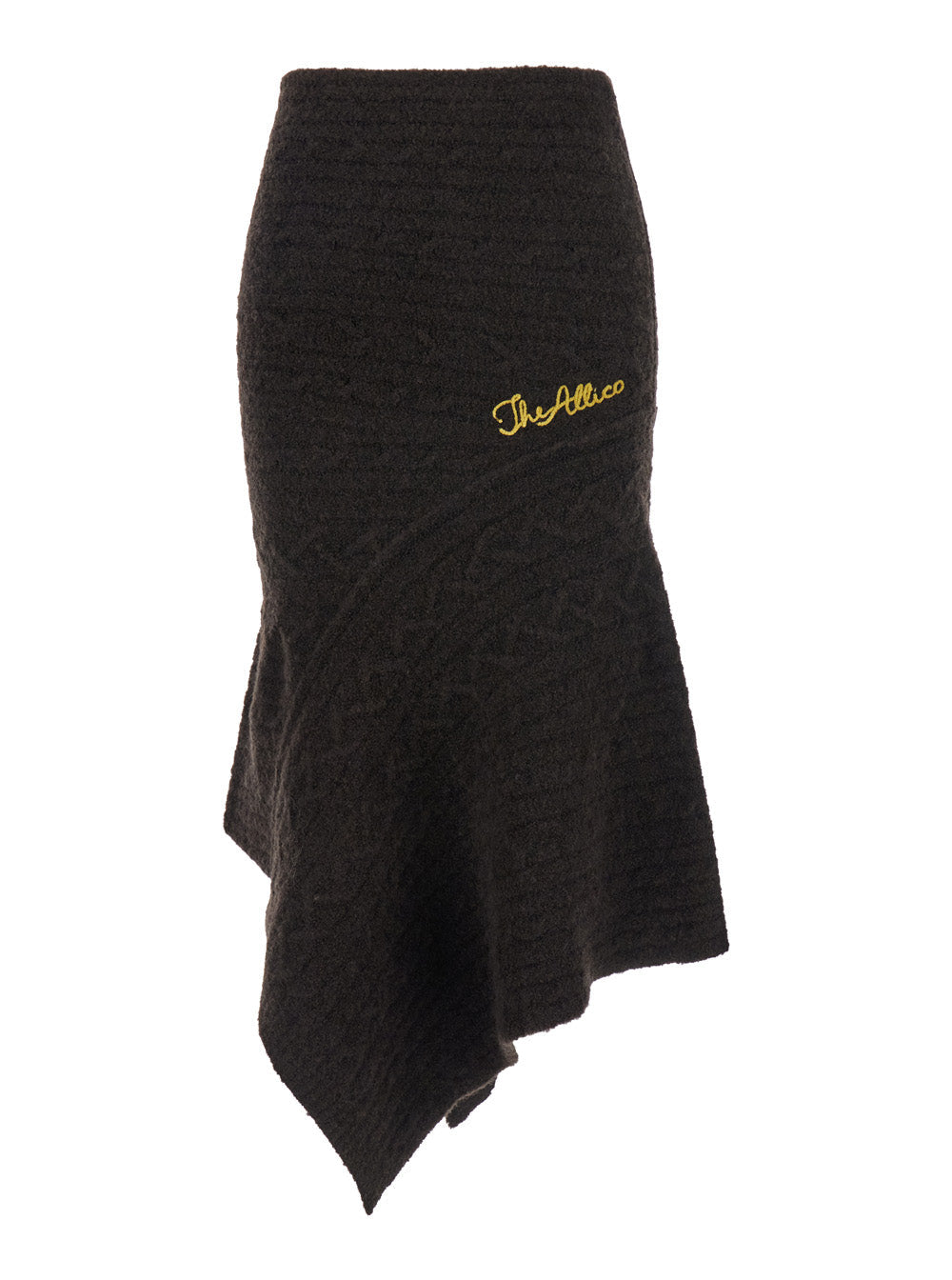 Brown Skirt With Asymmetrical Design And Logo Lettering Wool Woman